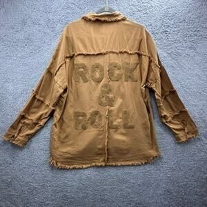 Revel Women's Medium Brown "Rock & Roll" Snap Up Shirt Jacket Fringe Boxy Fringe
